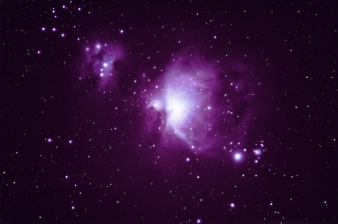 This is the Orion Nebula. It is about 1,340 light years away from earth. This image is about a 7 hour exposure made by stacking 30 second sub-exposures taken with a Nikon 600mm, f4 manual focus lens.